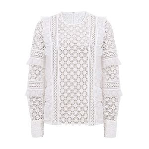 SELF-PORTRAIT White Daisy Frill Guipure Lace Top